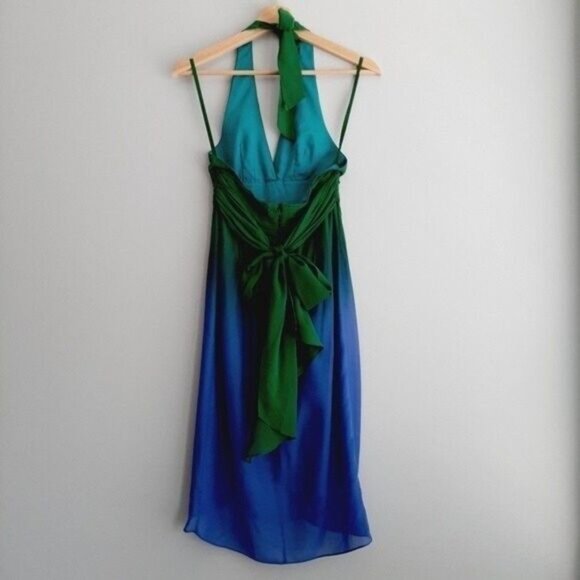BCBG MaxAzria Silk Ombre Halter Dress Blue Green Sz 0 Flawed - Picture 9 of 15